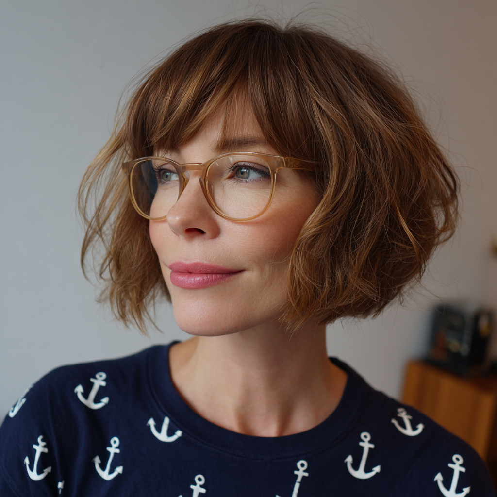 Textured Choppy Bob with Soft Long Bangs