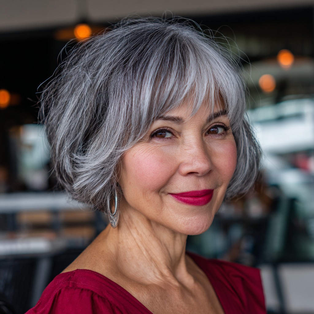 Textured Gray Bob with Soft Bangs