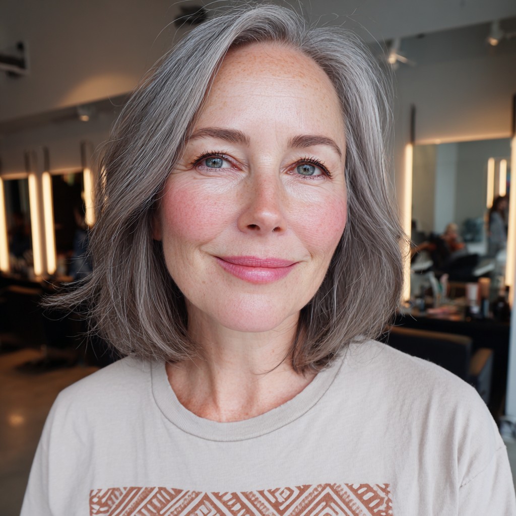 Textured Grey Bob with Soft Face-Framing Layers