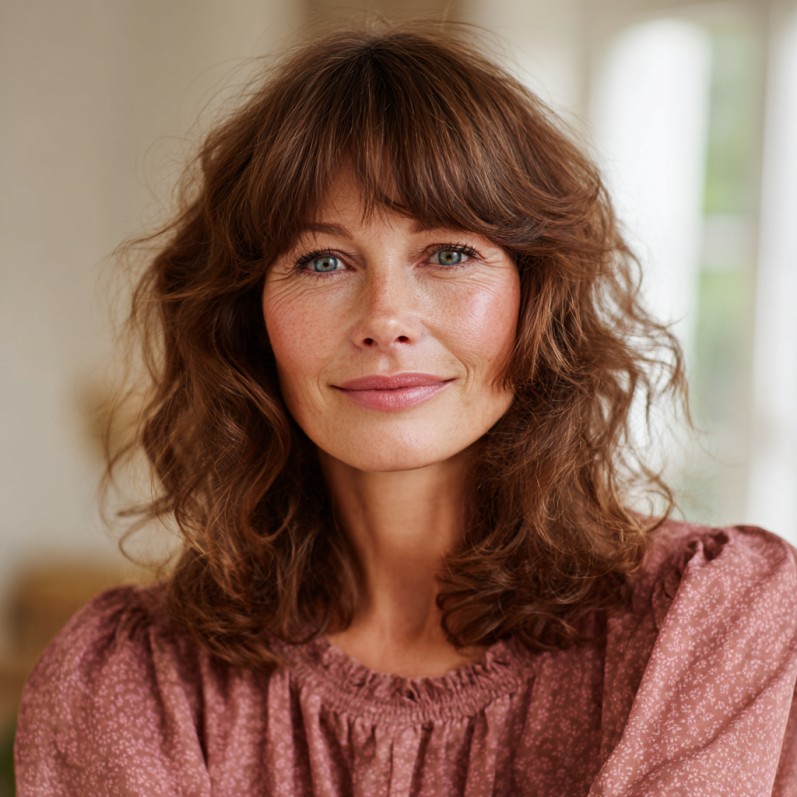 Textured Lob with Soft Long Bangs for Effortless Style