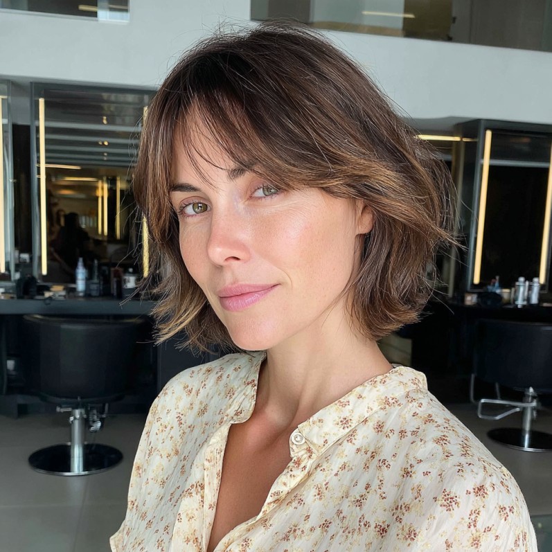Textured Mid-Length Shag with Soft Bangs