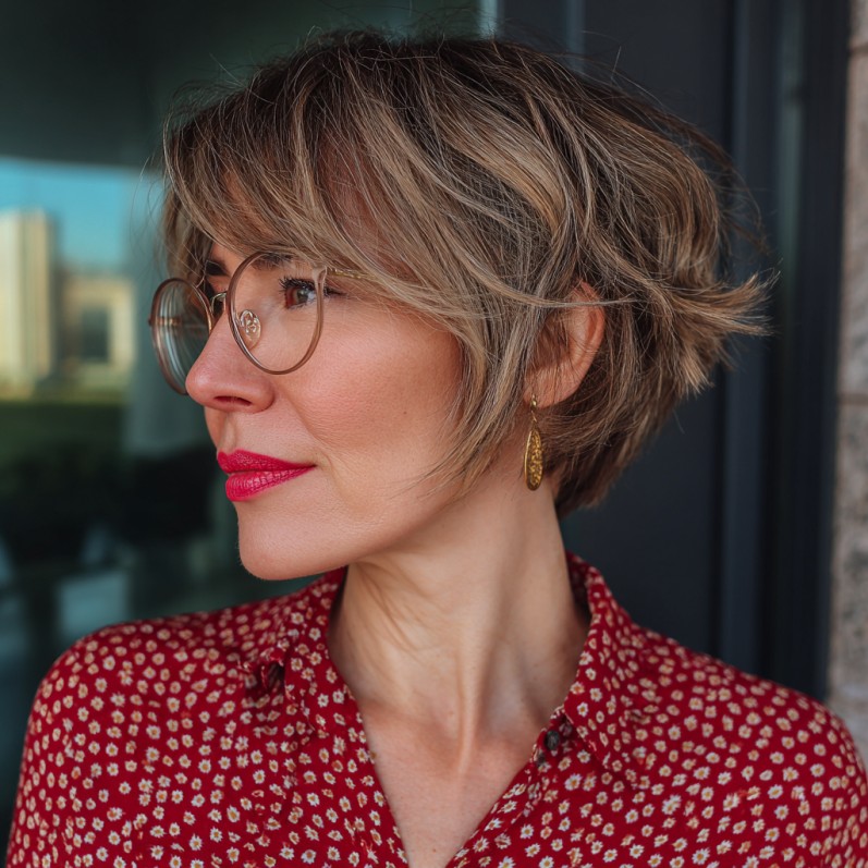 Textured Short Cut with Soft Layers and Highlights