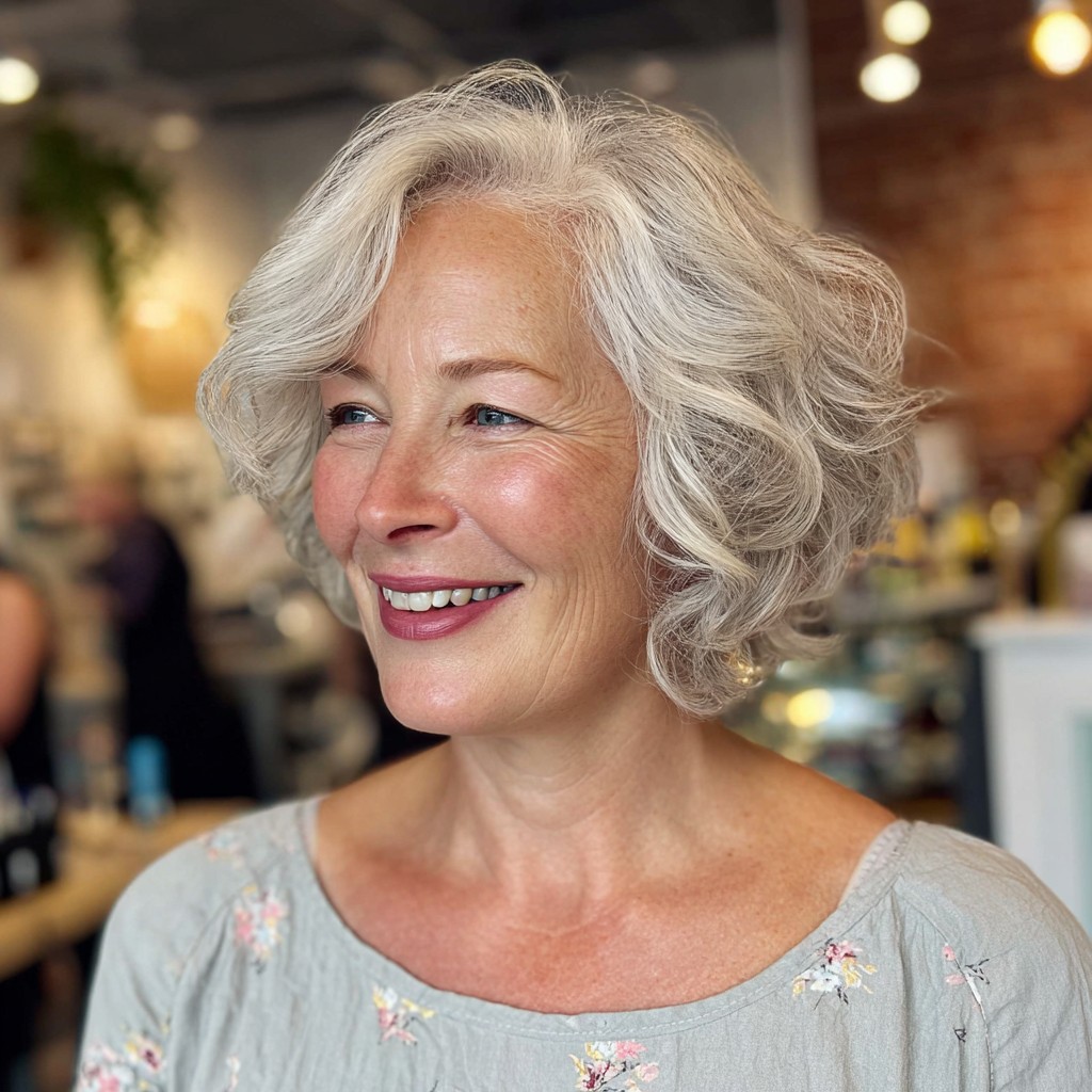 Textured Silver Bob with Soft Curls