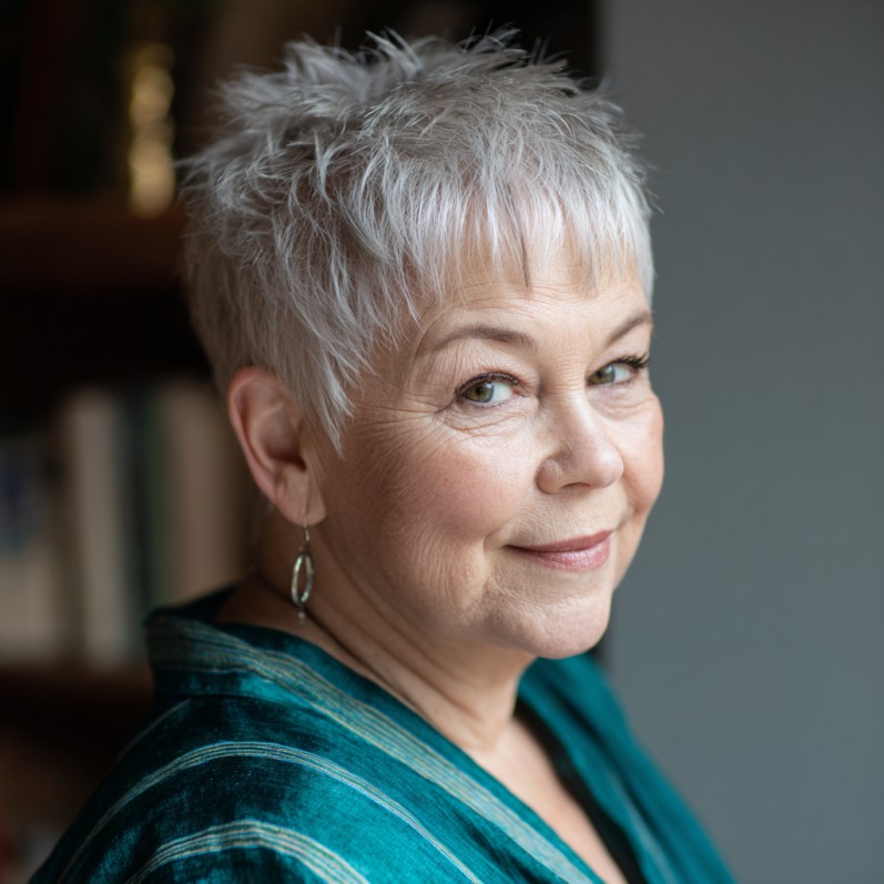 Textured Silver Pixie Cut with Spiky Layers