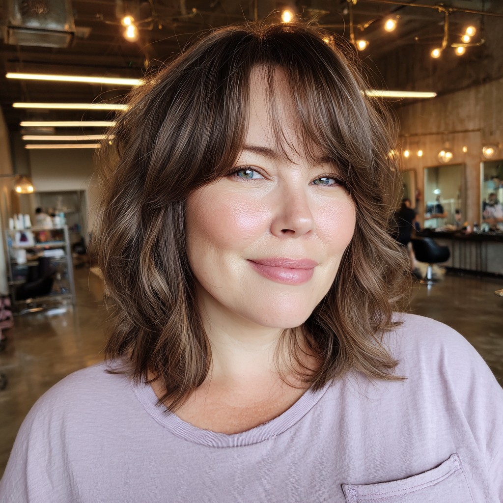 Textured Wavy Bob with Soft Curtain Bangs