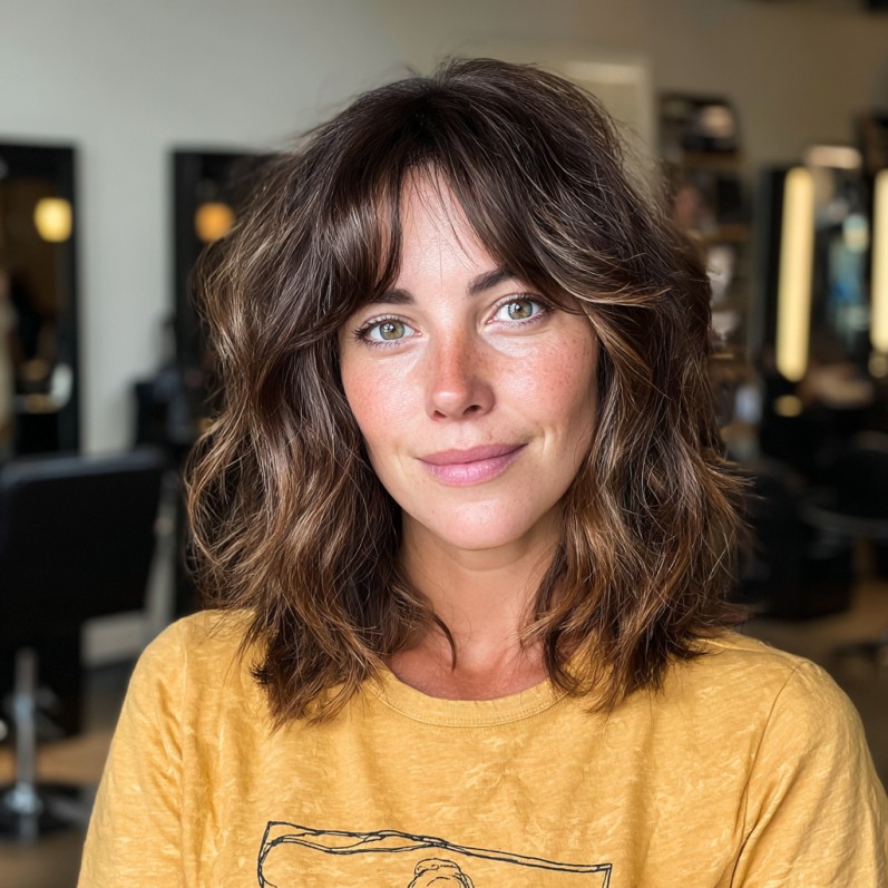 Trendy Textured Lob with Long Bangs
