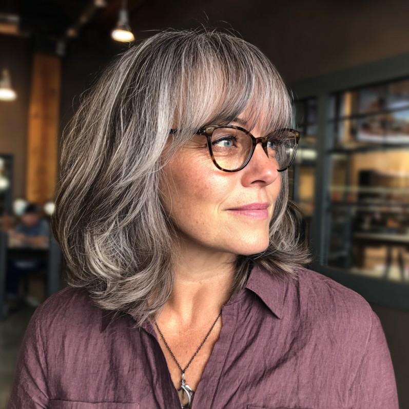 Wispy Long Bangs with Soft Layers for Mature Hair