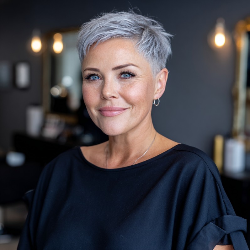 Chic Silver Pixie Cut with Playful Texture