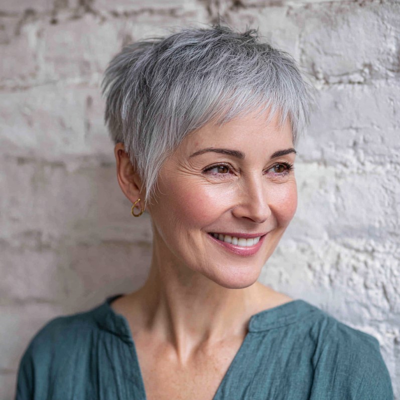 Chic Silver Pixie Cut with Textured Ends