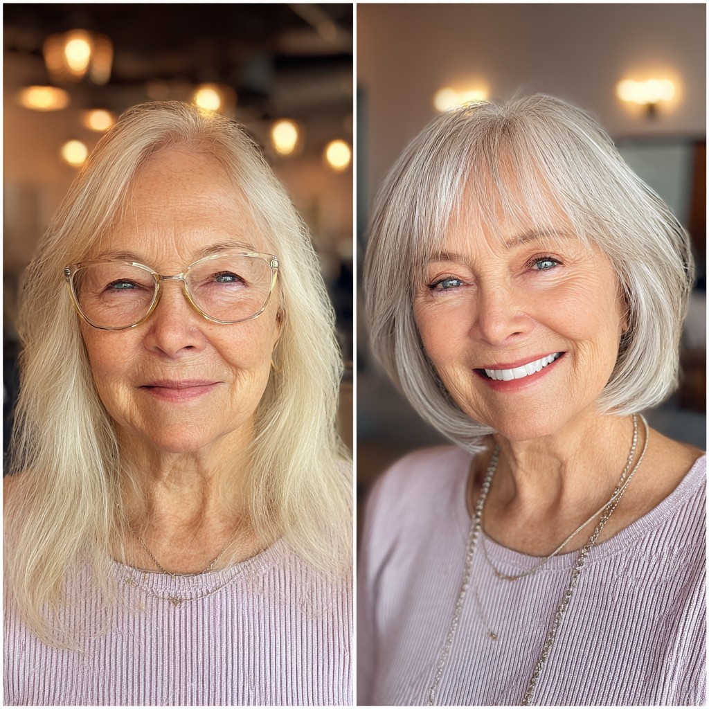 Chic Soft Layered Silver Bob with Subtle Bangs