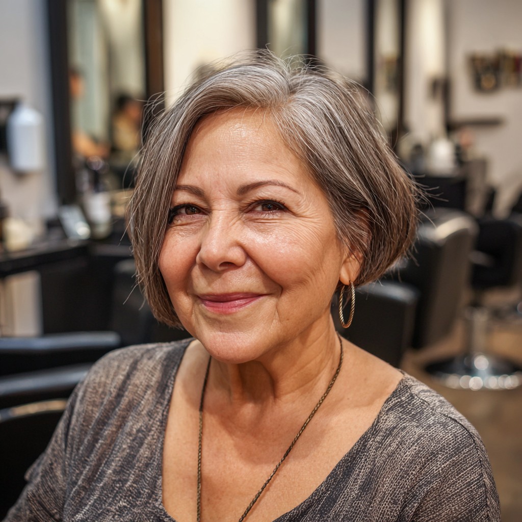 Chic Textured Gray Bob with Subtle Layers