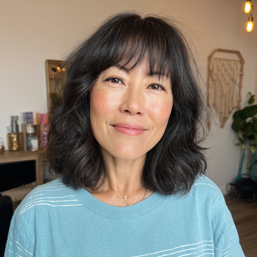 Chic Textured Lob with Soft Bangs