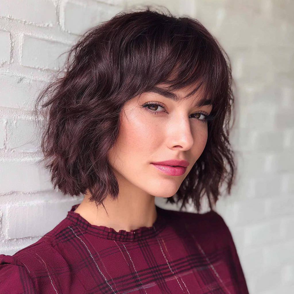 Chic Textured Ripple Bob with Soft Bangs