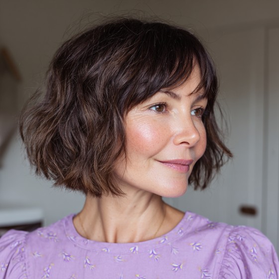 Chic Textured Shaggy Bob with Face-Framing Bangs