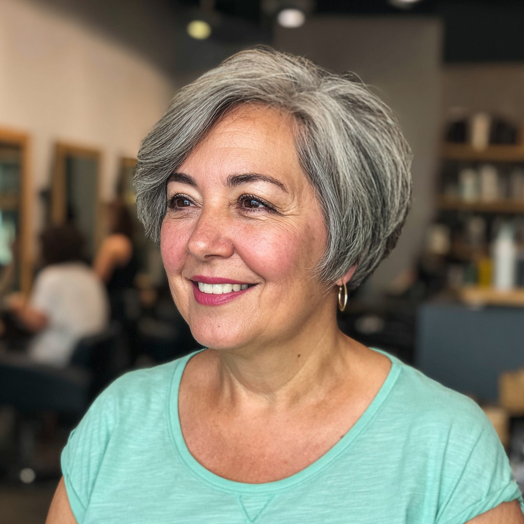 Chic Textured Silver Bob with Soft Volume