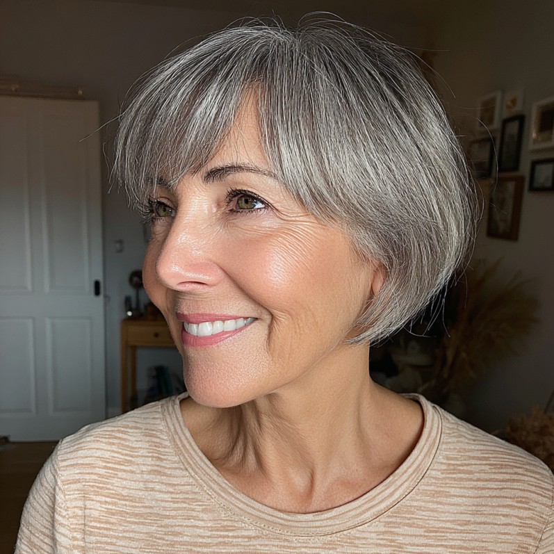 Elegant Silver Bixie with Soft Bangs