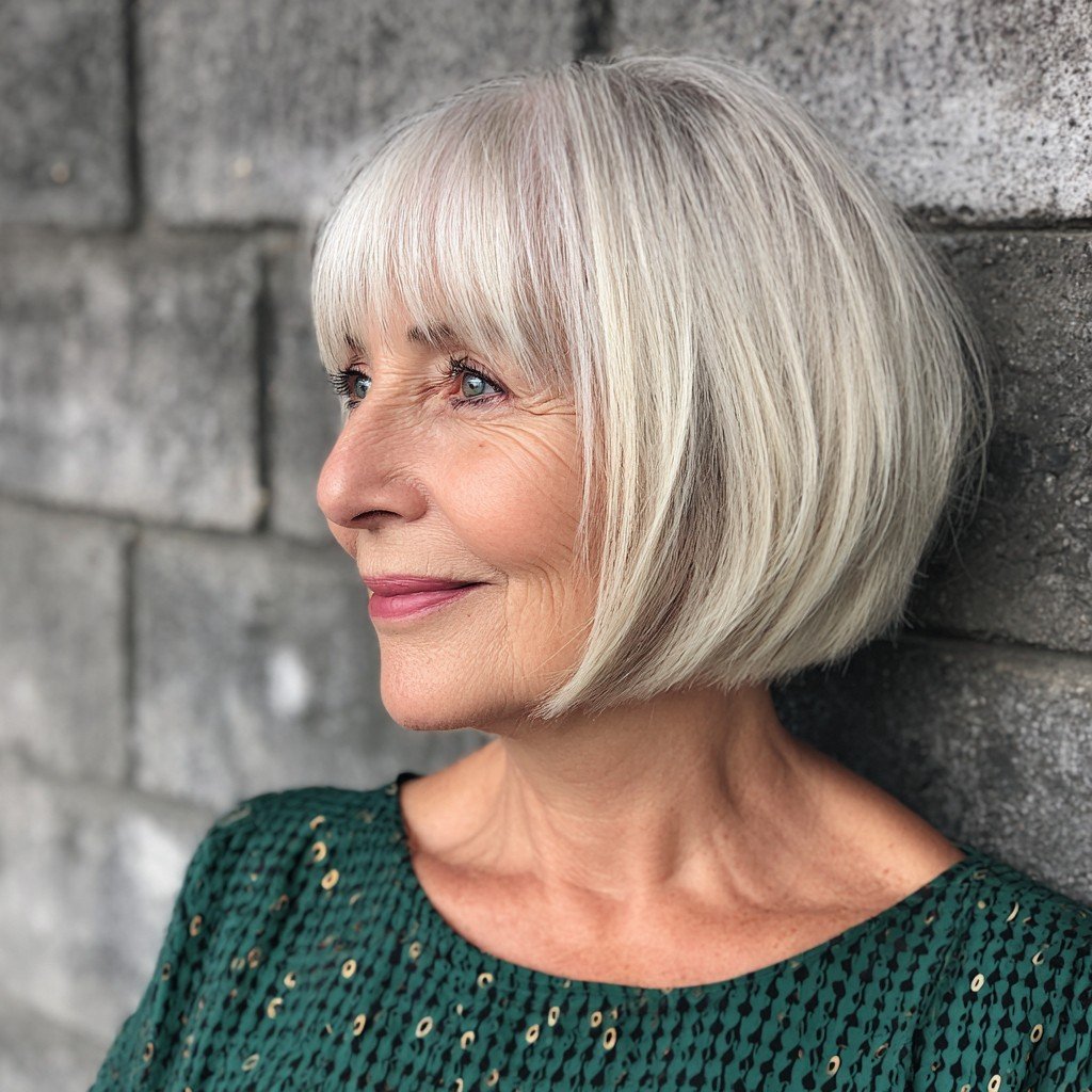 Elegant Silvery Bob with Soft Bangs