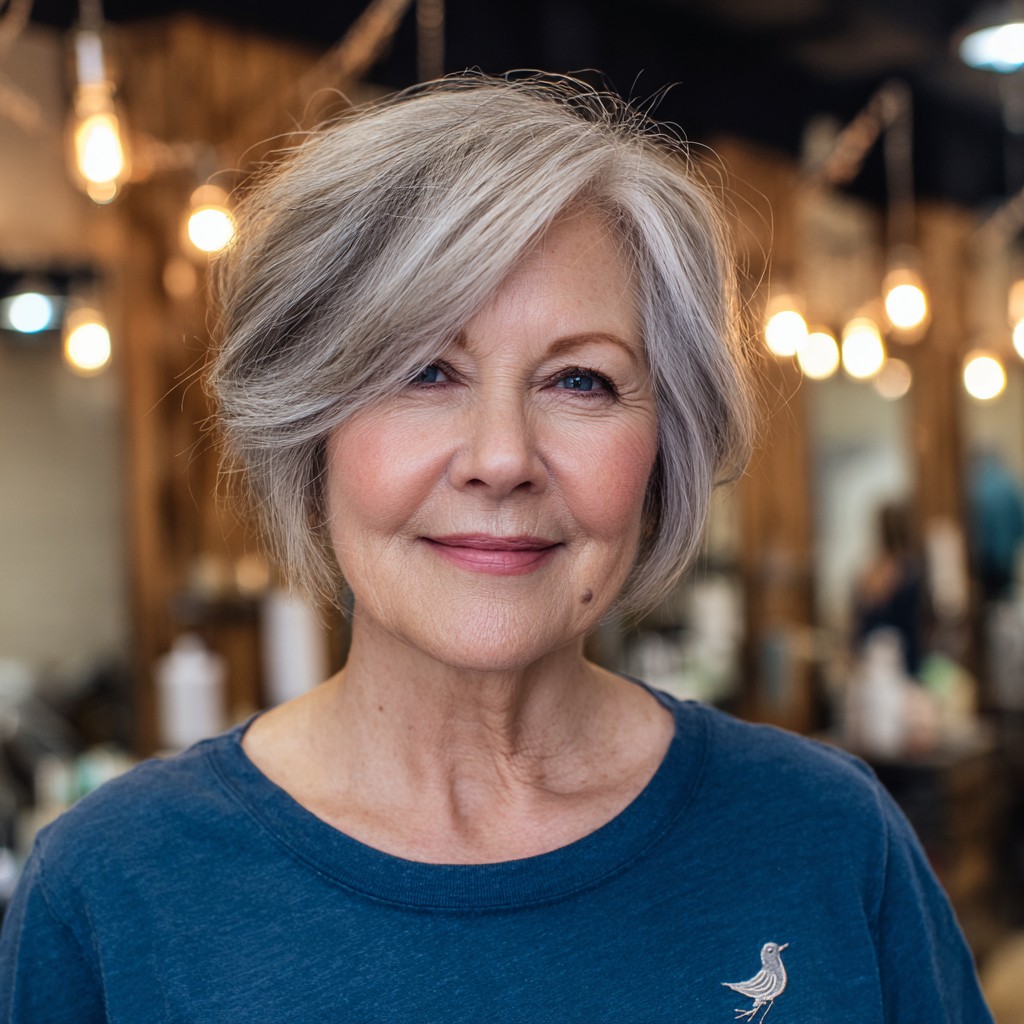 Elegant Textured Silver Bob with Soft Layers