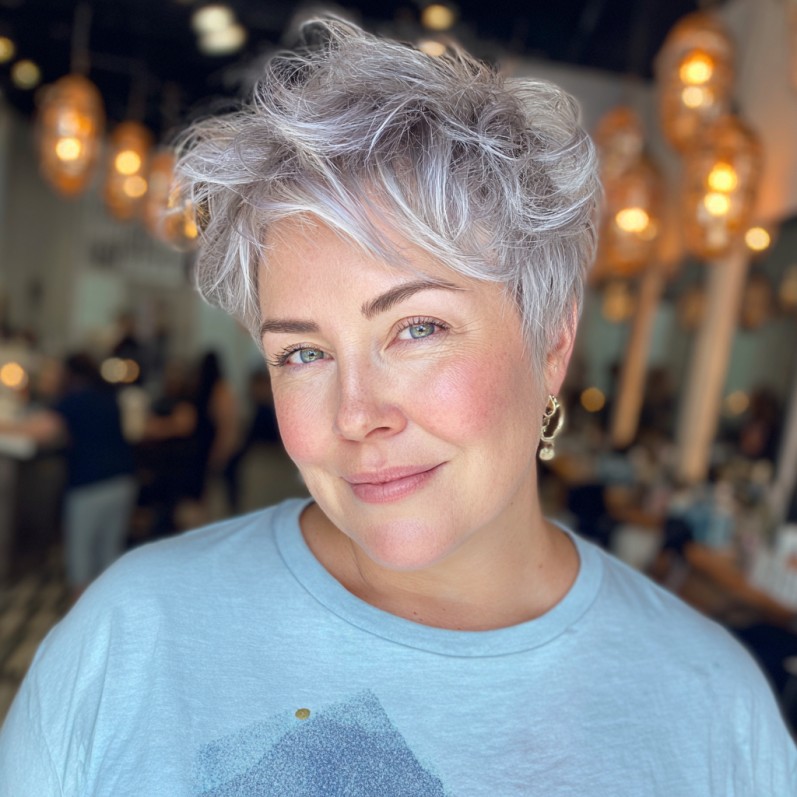 Modern Silver Pixie Cut with Textured Volume