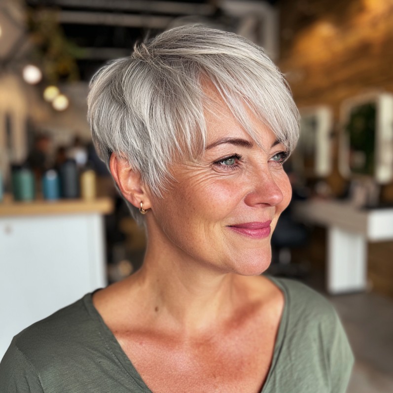 Playful Silver Pixie Cut with Feathered Layers