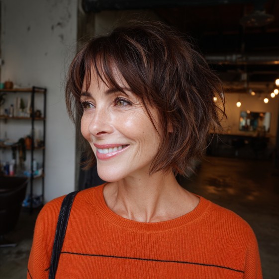Playful Textured Shaggy Bob with Soft Bangs
