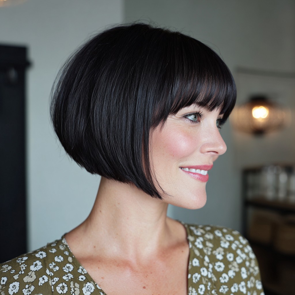 Sleek Blunt Wedge Bob with Soft Bangs