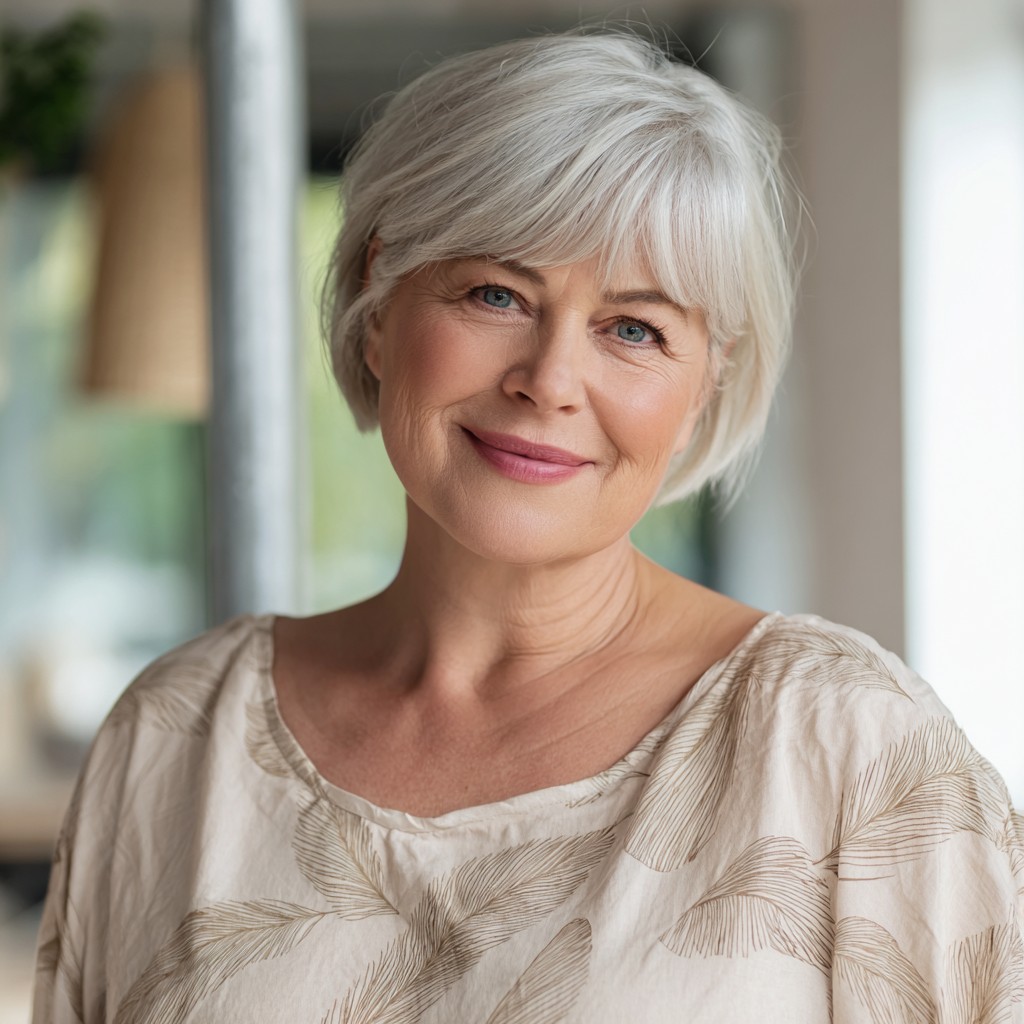 Softly Layered Silver Bob with Light Bangs