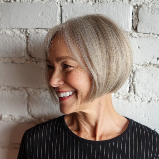 Stylish Silver Rounded Crop Bob with Subtle Layers