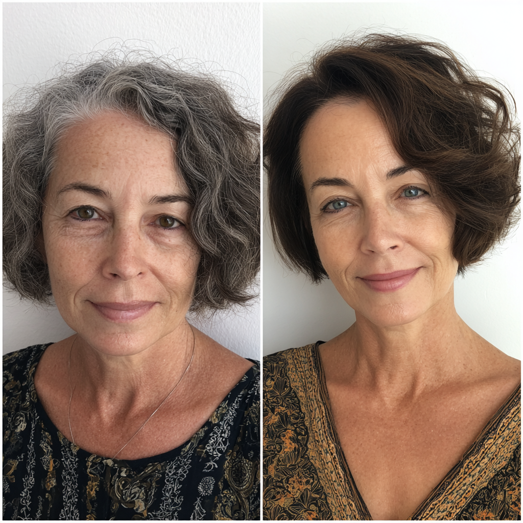 Textured Asymmetrical Bob with Soft Curls