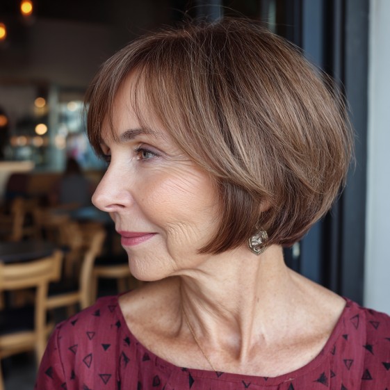 Textured Chocolate Crop Bob with Soft Face-Framing Layers