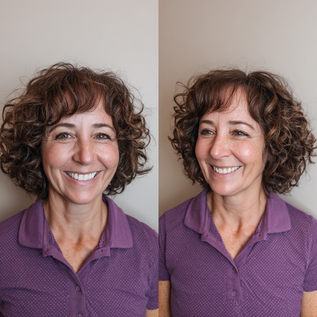 Textured Curly Bob with Soft Bangs