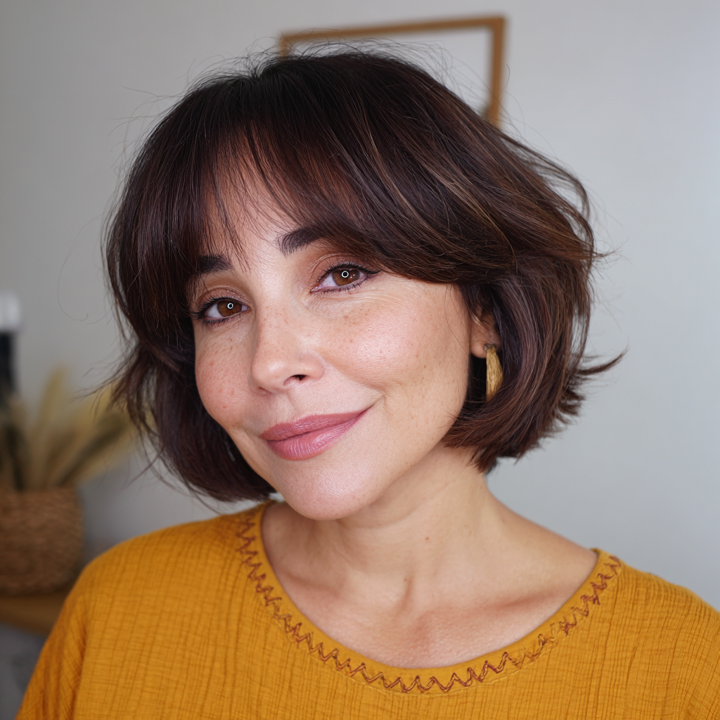 Chic Textured Bob with Soft Curtain Bangs