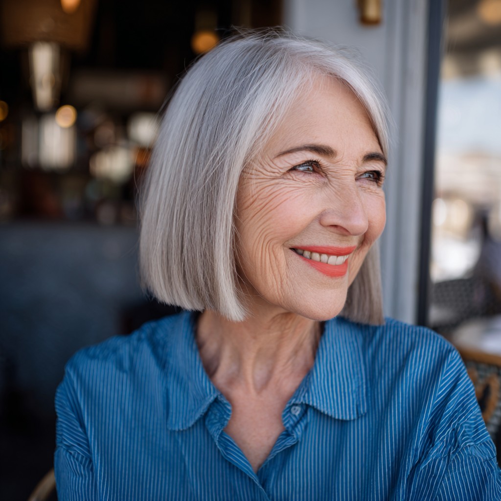 Charming Silvery Blunt Bob with Subtle Layers