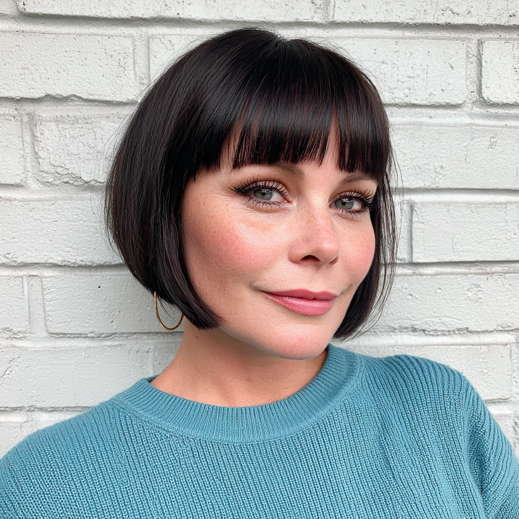 Chic Blunt Bob with Soft Fringe