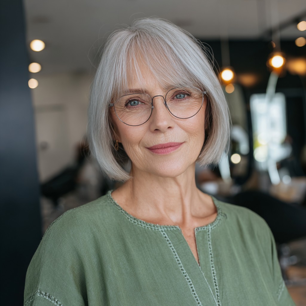 Chic Silver Blunt Bob with Soft Bangs