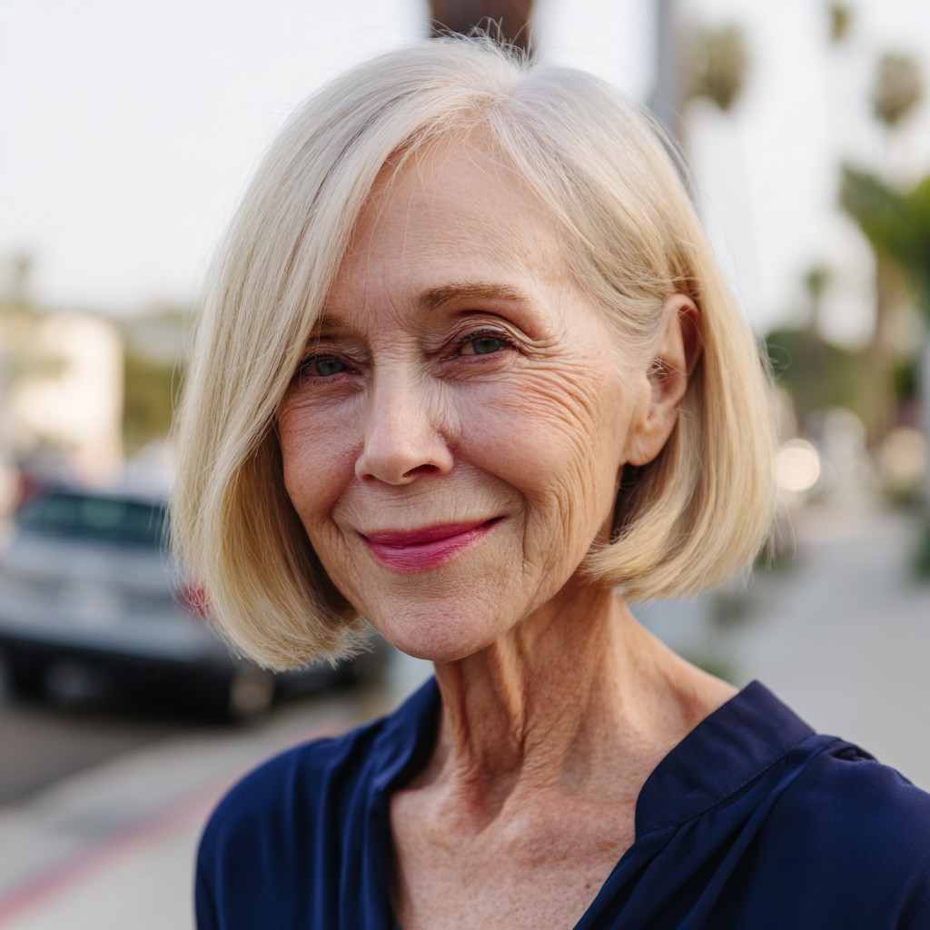 Chic Soft Blonde Blunt Bob with Subtle Waves