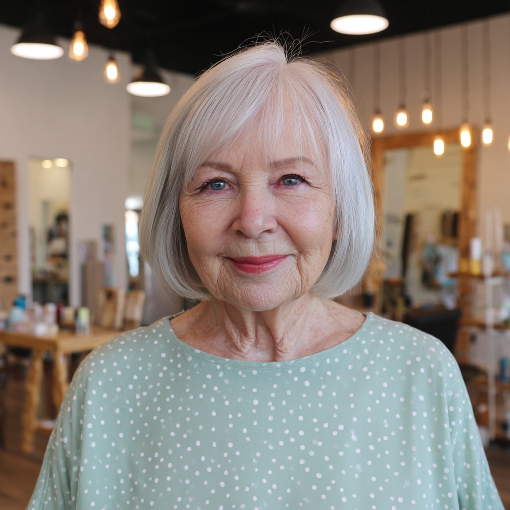 Chic Soft Silver Blunt Bob with Face-Framing Layers