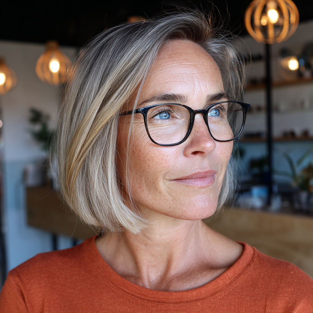 Chic Subtle Layered Bob with Light Blonde Highlights