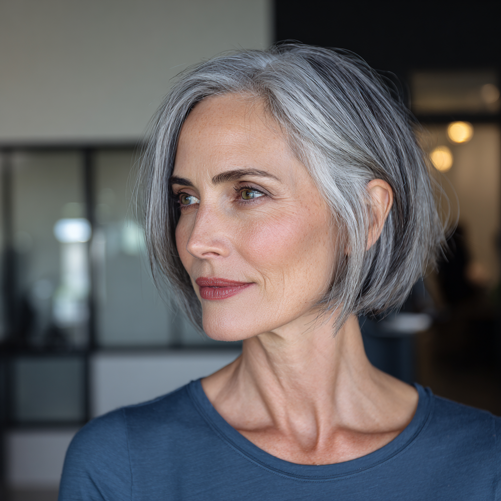 Chic Textured Bob with Silver Highlights