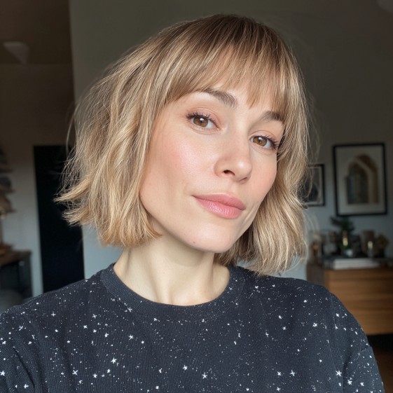 Choppy Tousled Bob with Face-Framing Bangs