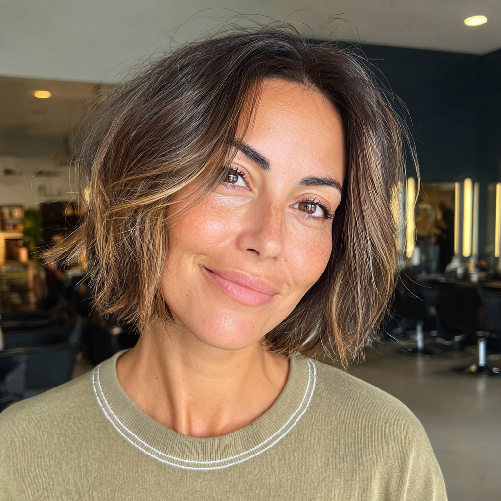 Modern Choppy Box Bob with Warm Highlights
