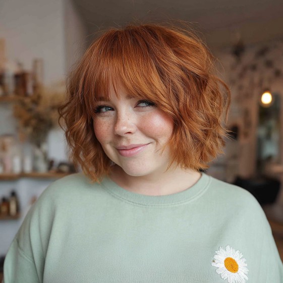 Playful Choppy Curly Bob with Soft Bangs