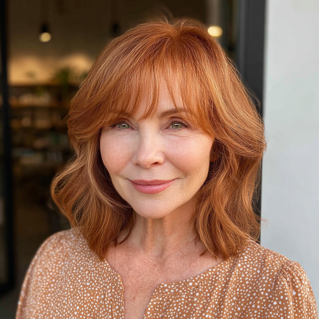 Radiant Copper Layered Bob with Face-Framing Bangs