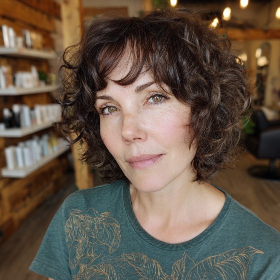 Soft Curly Bob with Wispy Bangs
