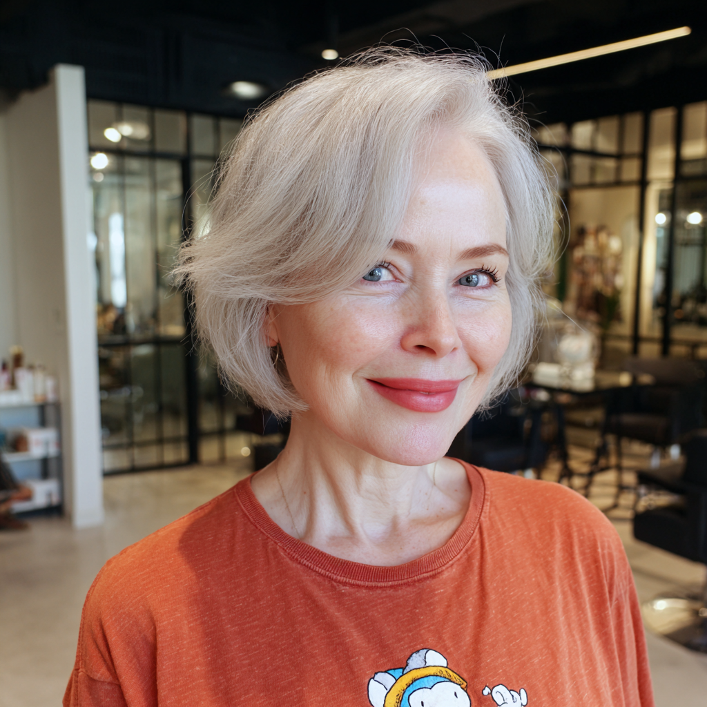 Soft Textured Silver Bob with Subtle Waves