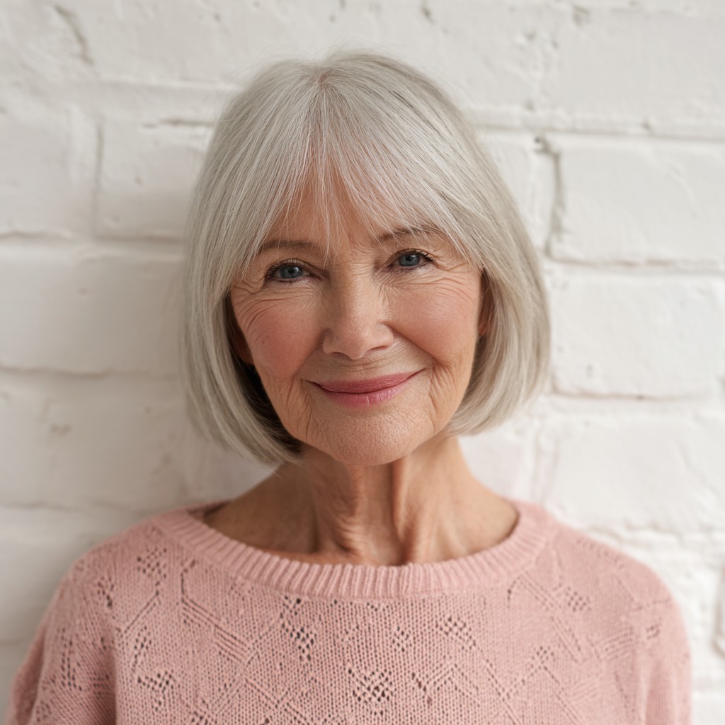 Softly Layered Silver Bob with Face-Framing Bangs