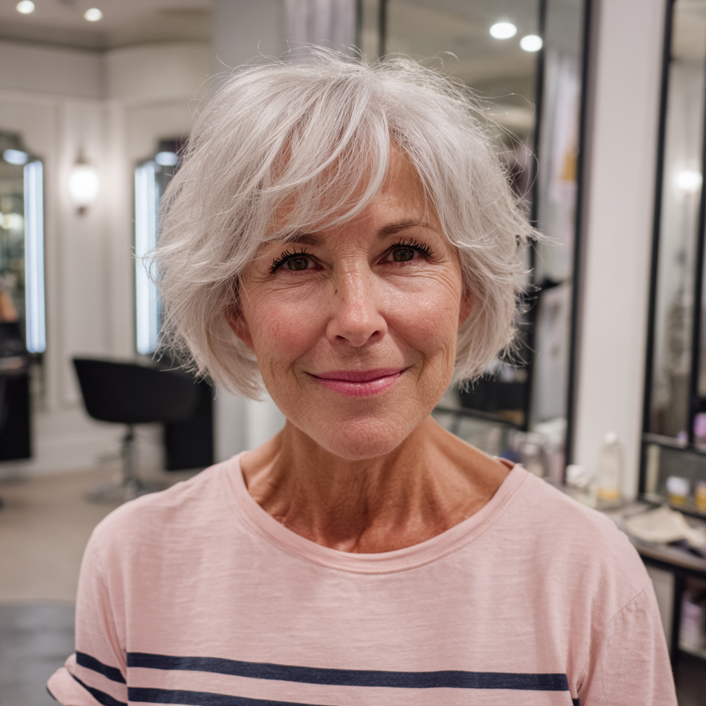Softly Textured Silver Bob with Gentle Layers