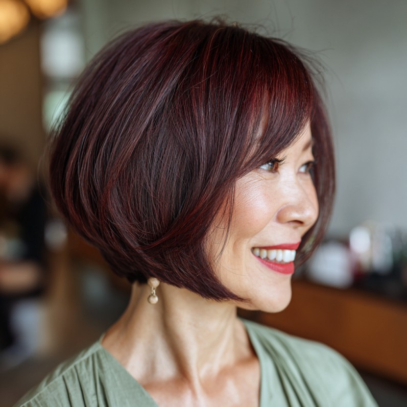 Stylish Deep Red Layered Bob with Soft Movement