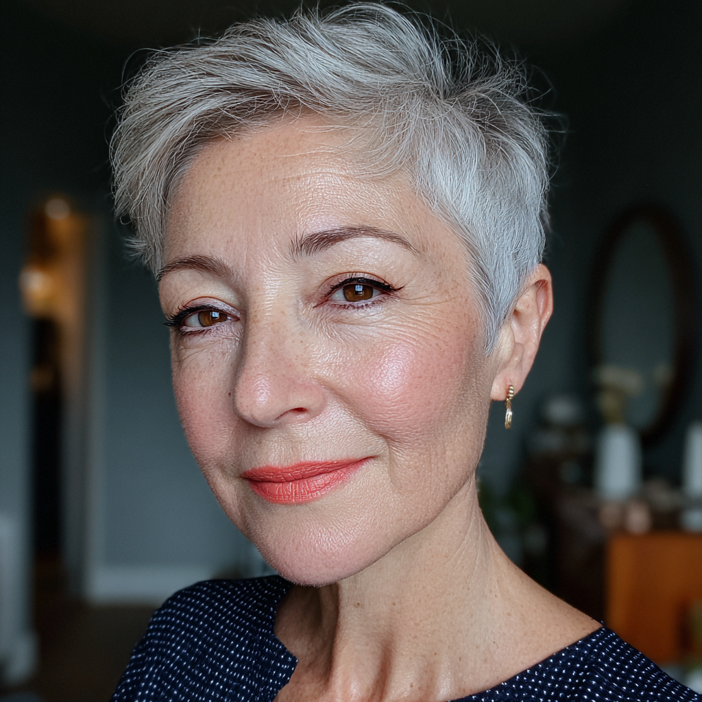 Stylish Textured Silver Pixie Cut