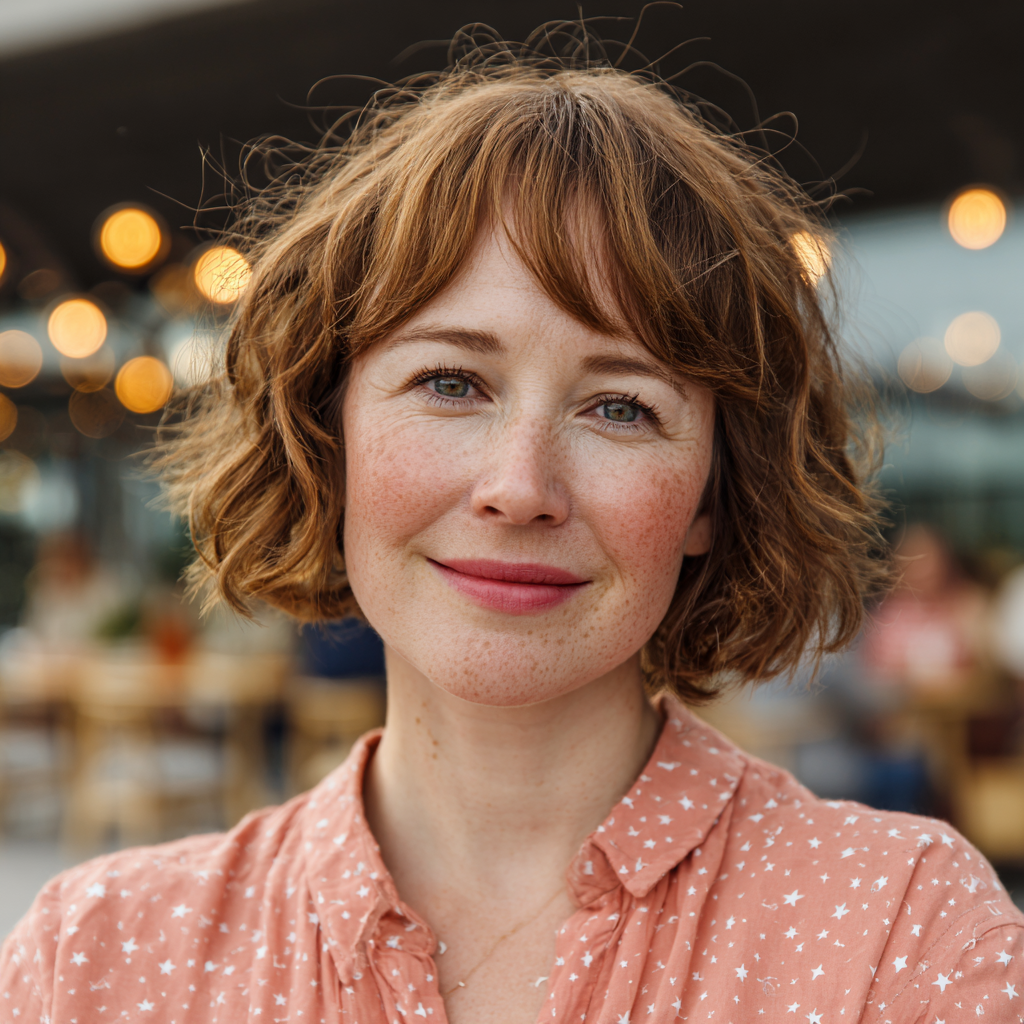 Textured Curly Bob with Soft Bangs